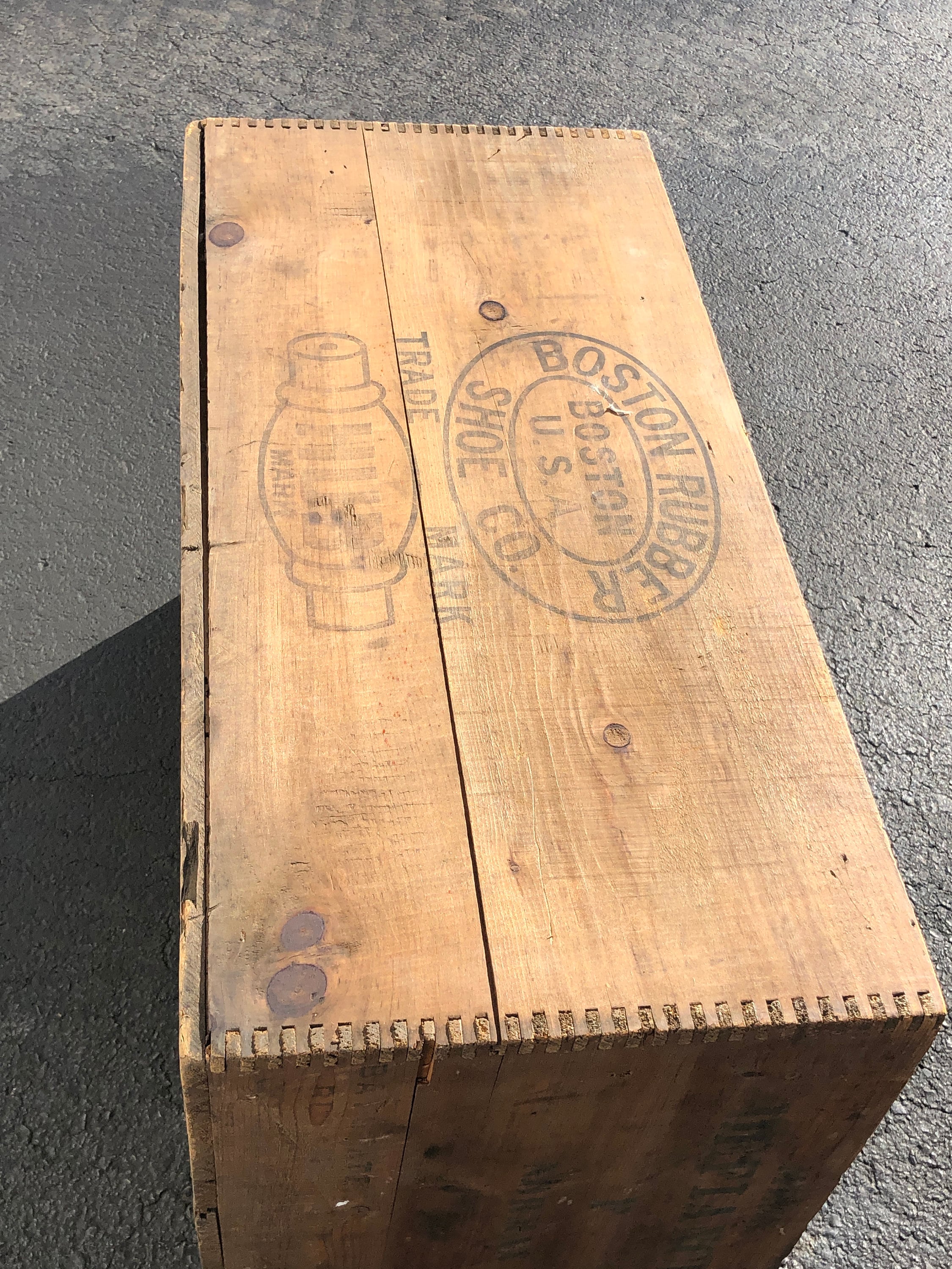 Antique Large Vintage Boston Rubber Shoe Co Wood Crate Advertising 