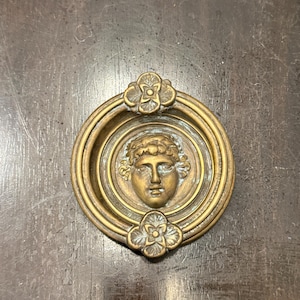 Antique Victorian Brass Door Knocker c1890-1915 Classical Lady Maiden Mask Architectural Hardware