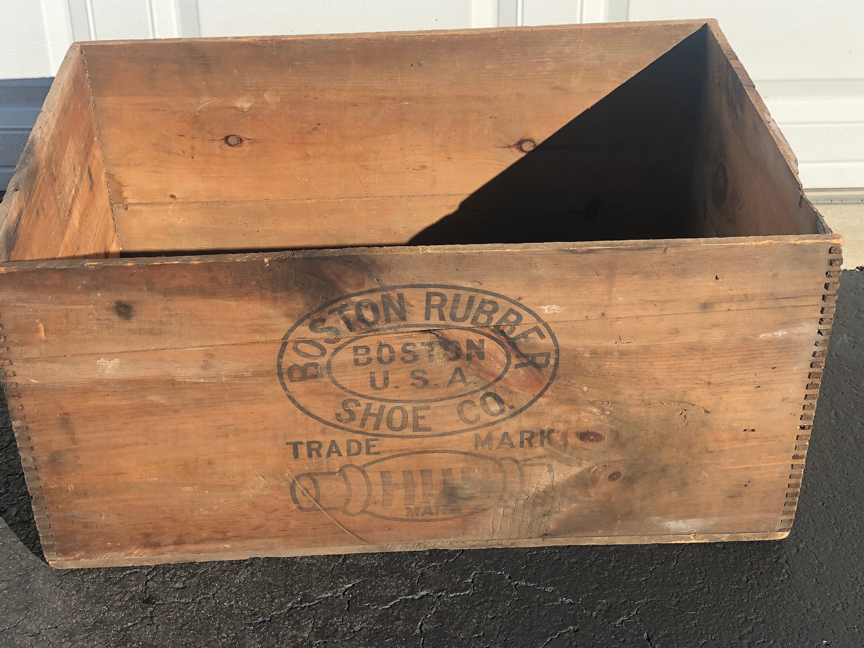 Antique Large Vintage Boston Rubber Shoe Co Wood Crate Advertising 