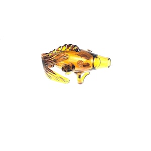UNIQUE Vintage Amber Crackle Glass Fish Decanter Bottle