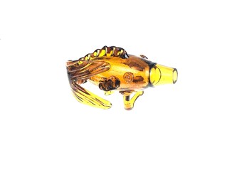 UNIQUE Vintage Amber Crackle Glass Fish Decanter Bottle