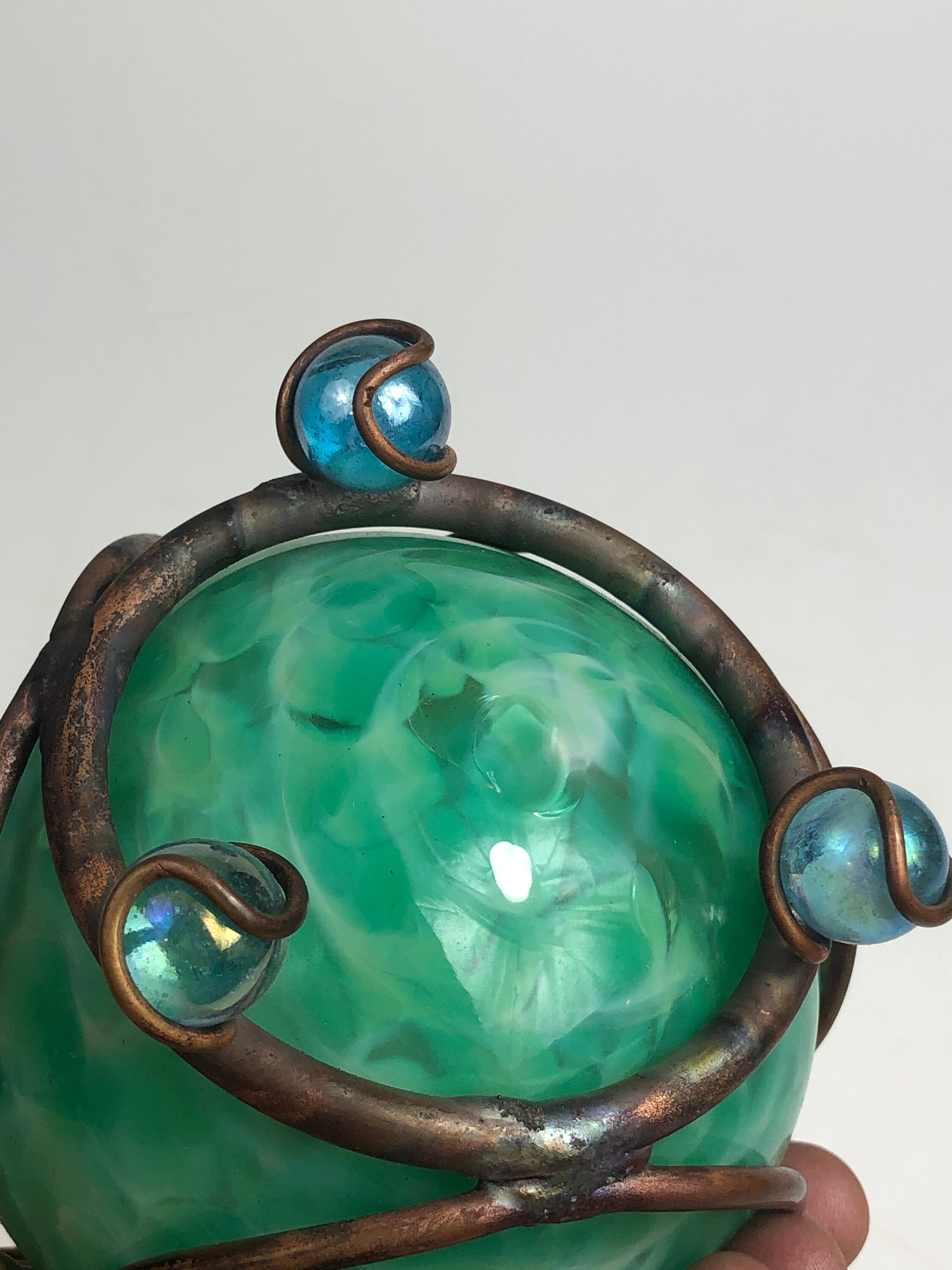 Unique Green Glass Ball Oil Lamp in Stand FREE SHIPPING Etsy