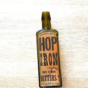 RARE!! Parmelee Hop Iron and Buchu Bitters Bottle Olive Green color - circa late 1800's