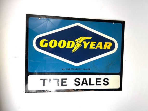 Vintage Goodyear Tire Sales Double Sided Metal Hanging Sign Store