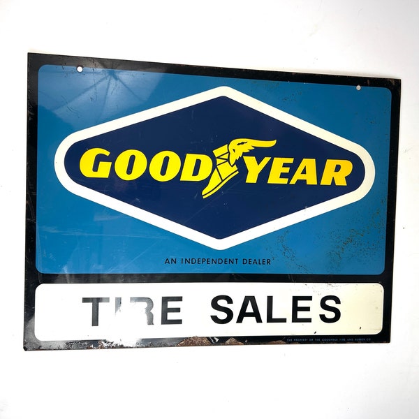 Vintage Goodyear Tire Sales Double Sided Metal Hanging Sign Store Display 24"x18"