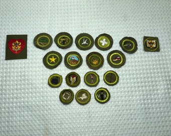Vintage HTF 1942-1960 Boy Scout Merit Badges Patches - Tenderfoot Troop Librarian position patch, 4 Type D, 12 Type Type E - FREE SHIPPING!