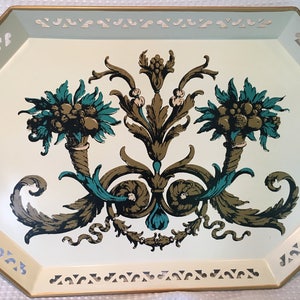 Vintage Pilgram Art Hand Painted Tole Metal Serving Tray #150 - 22-1/4" X 16-1/4" - Beautiful Condition!!
