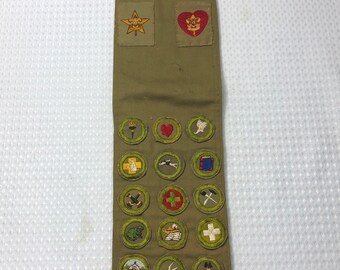 Old Boy Scout 1930-1940s Sash, Rare Felt Valley Council Patches, Life, Tenderfoot, 17 Type C Merit Badges, Pins - FREE Shipping!