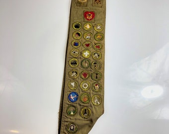 Boy Scout 1930s to 1940s Sash, 27 Type C Merit Badges Including RARE Fruit Culture  plus other Patches - FREE SHIPPING!