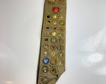 Boy Scout 1930s to 1940s Sash, 27 Type C Merit Badges Including RARE Fruit Culture  plus other Patches - FREE SHIPPING!