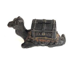 Original Antique 1889 Antique Cast Iron Kyser and Rex Kneeling Camel Still Penny Bank - FREE SHIPPING!!