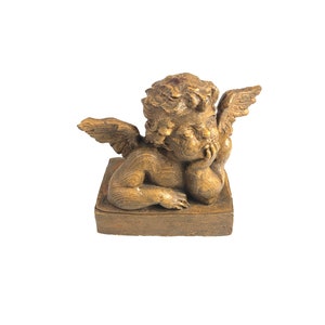 Vintage Resin Carved Wood looking Winged Cherub