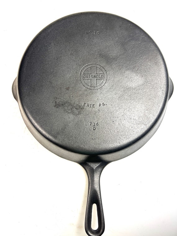 NEW Old Stock NOS Vintage Griswold 10 Cast Iron Skillet 716D Small Block  Logo Early Handle Circa 1939 1957 