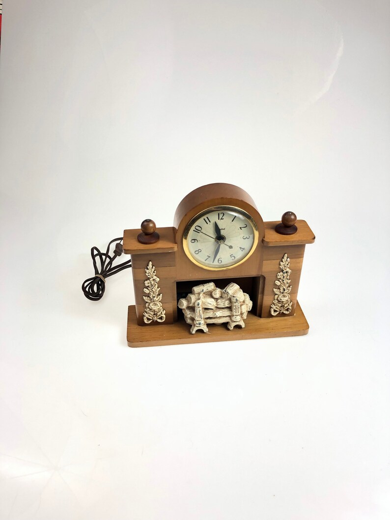 Vintage United Mid Century Lighted Fireplace Clock Model 419 Etsy