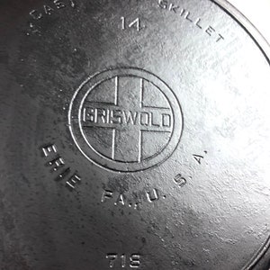 Griswold Large Logo #14, 15-1/4 Cast Iron Skillet, #718, w/ Lid 474,  Restored