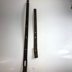 Set of 2 Antique Large Barn Door Hinges Straps - 34&quot; and 25&quot;