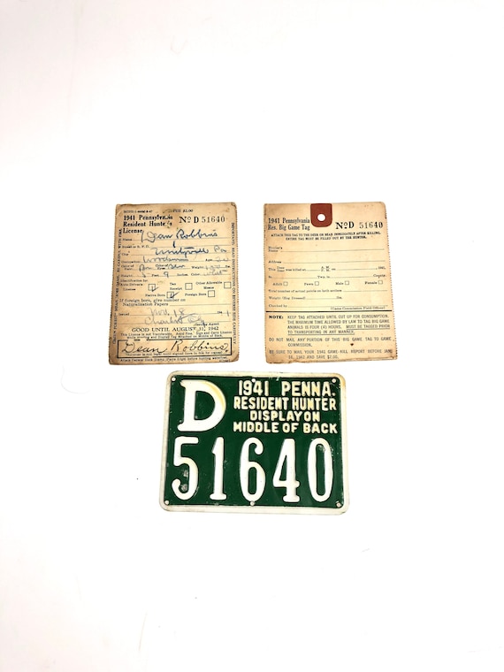 Permis De Pêche Vintage 1934 Pennsylvanie - Broche Résident Dos Papier Authentique Collection