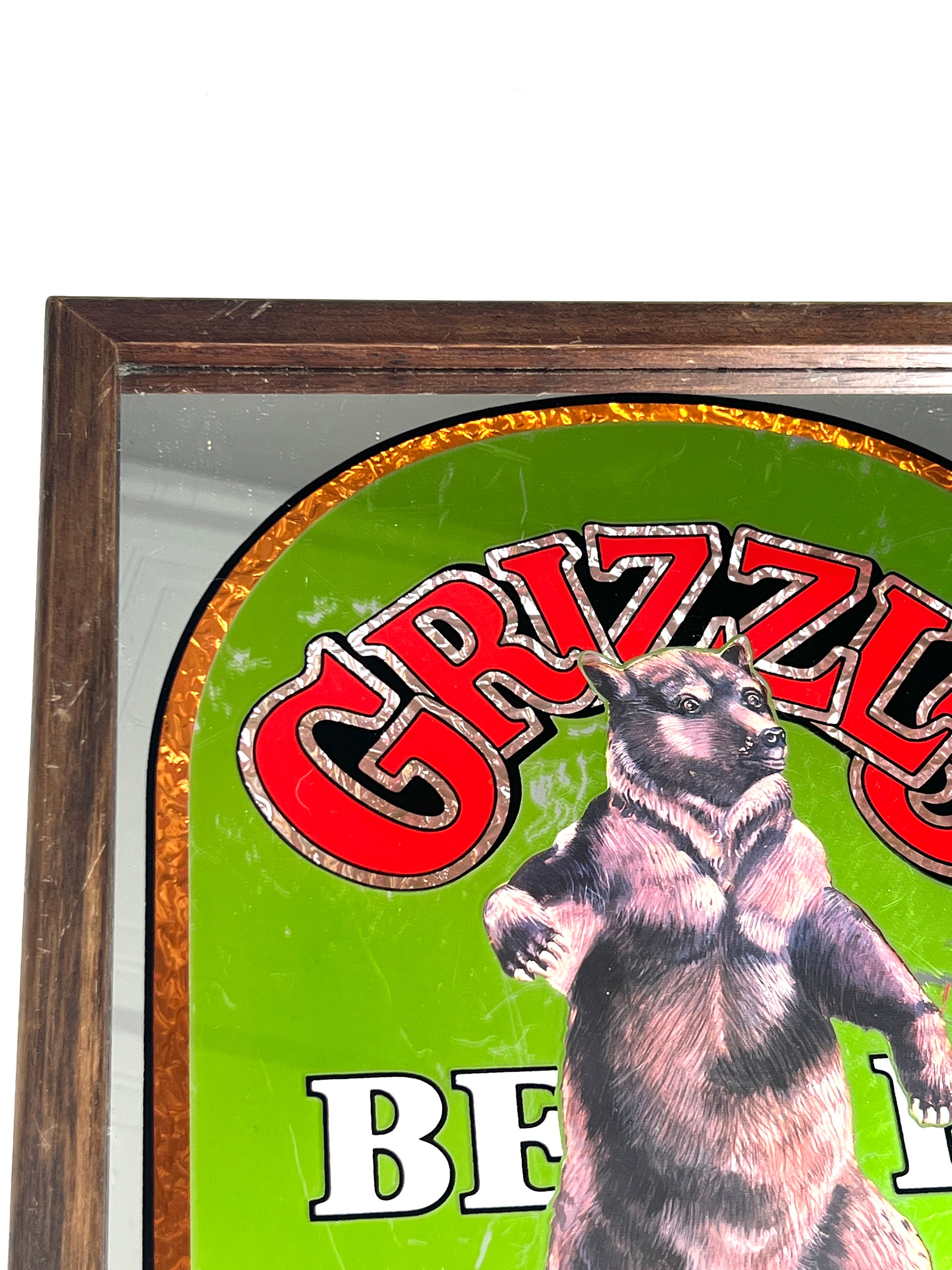Vintage Grizzly Beer Lighted Mirror Sign 16-1/4