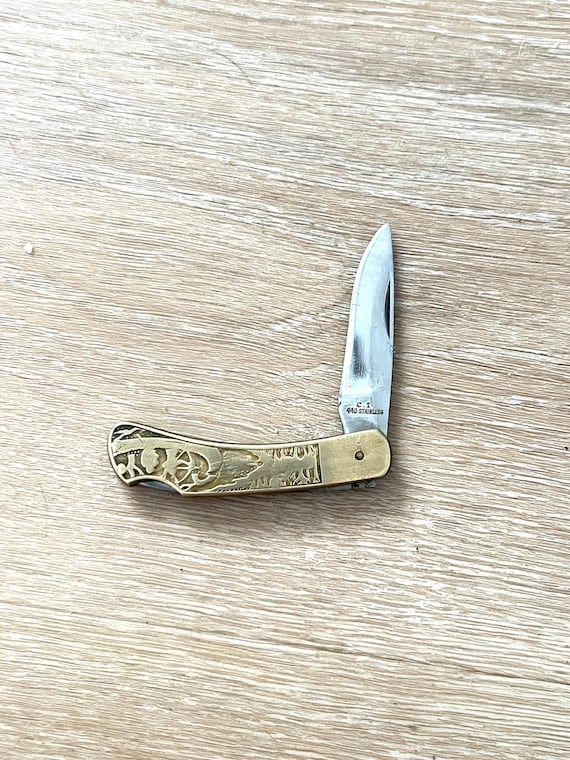 C.I. 440 Stainless 523 Japan Pocket Knife -brass Handle, Hunting