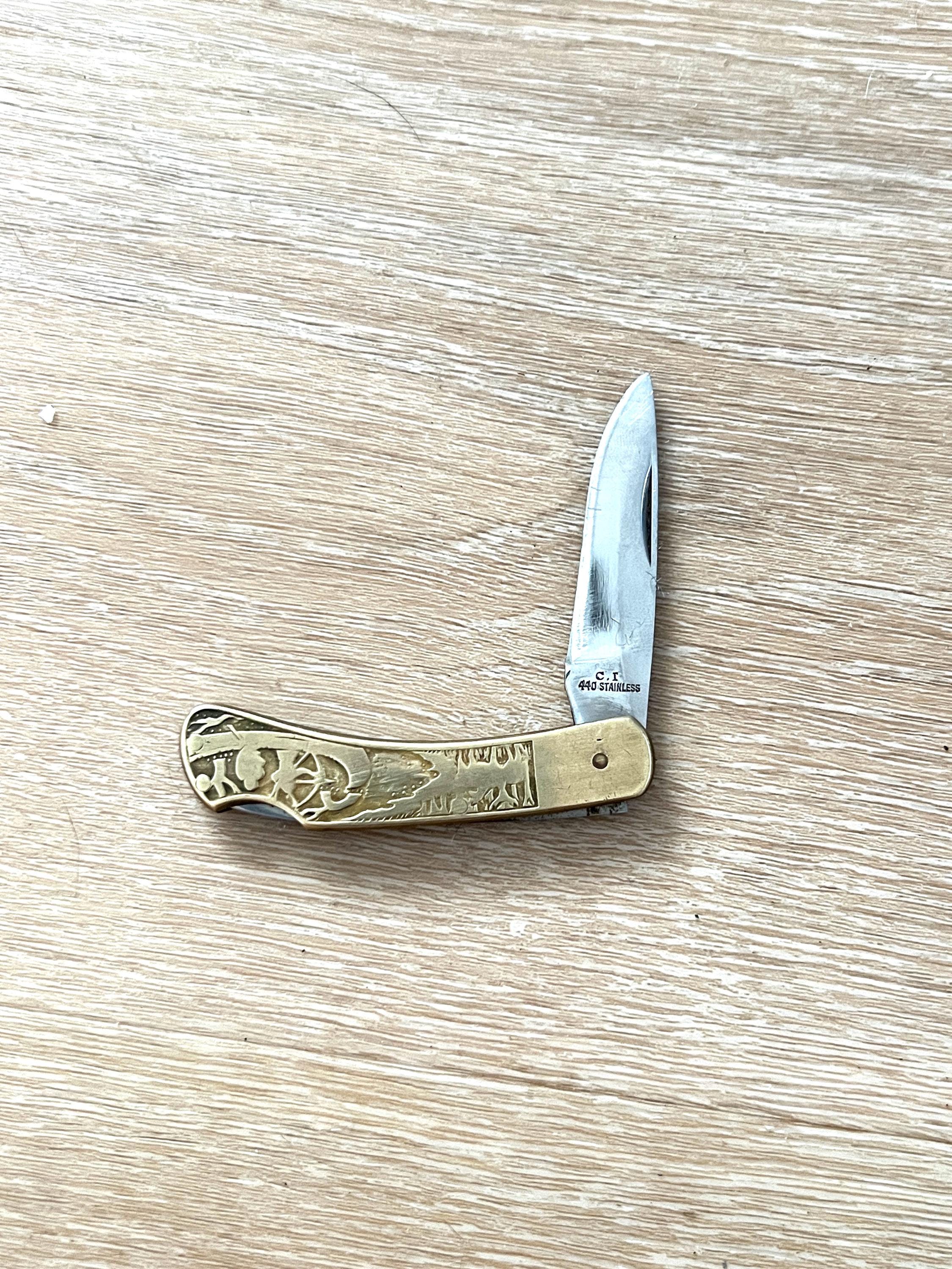 C.I. 440 Stainless 523 Japan Pocket Knife -brass Handle, Hunting