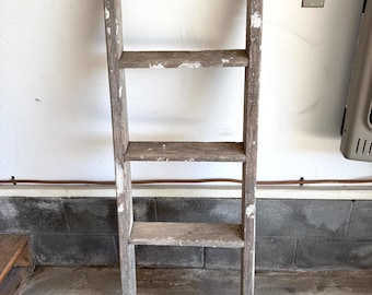 アンティーク木製脚立 1920年代～1950年代 素朴な農家風装飾 ペイントスプラッター ヴィンテージ ブランケットラダー