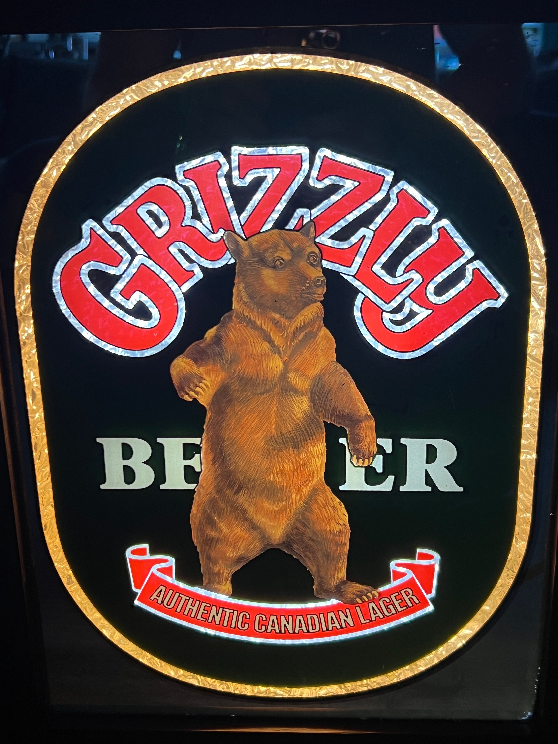 Vintage Grizzly Beer Lighted Mirror Sign 16-1/4
