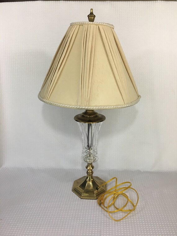 Vintage Stiffel Crystal And Brass Lamp With Original Shade Nice Condition