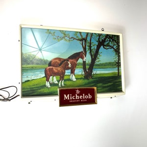 Vintage HARD to FIND 1950s Michelob Beer Horses Lighted Sign NICE original condition image 3