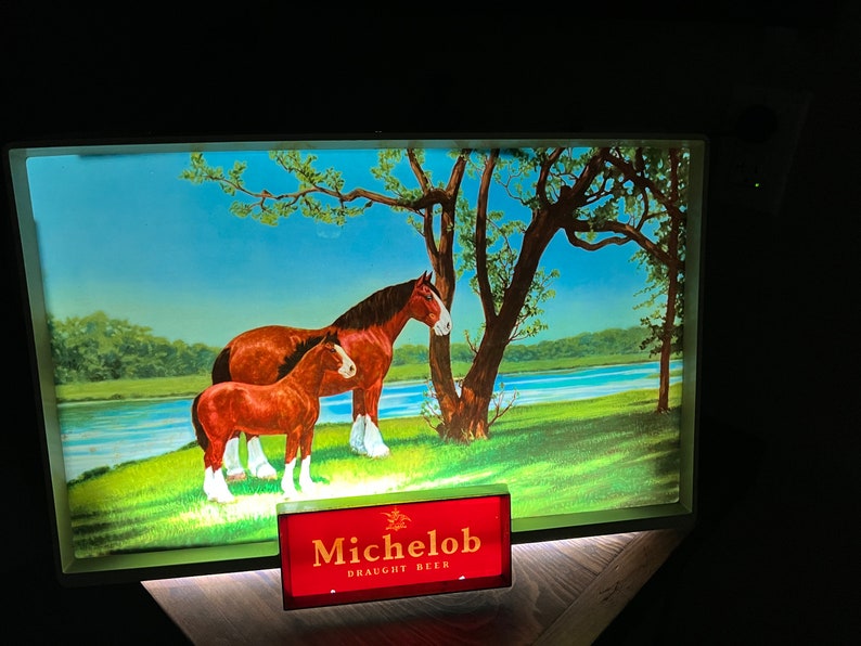 Vintage HARD to FIND 1950s Michelob Beer Horses Lighted Sign NICE original condition image 1