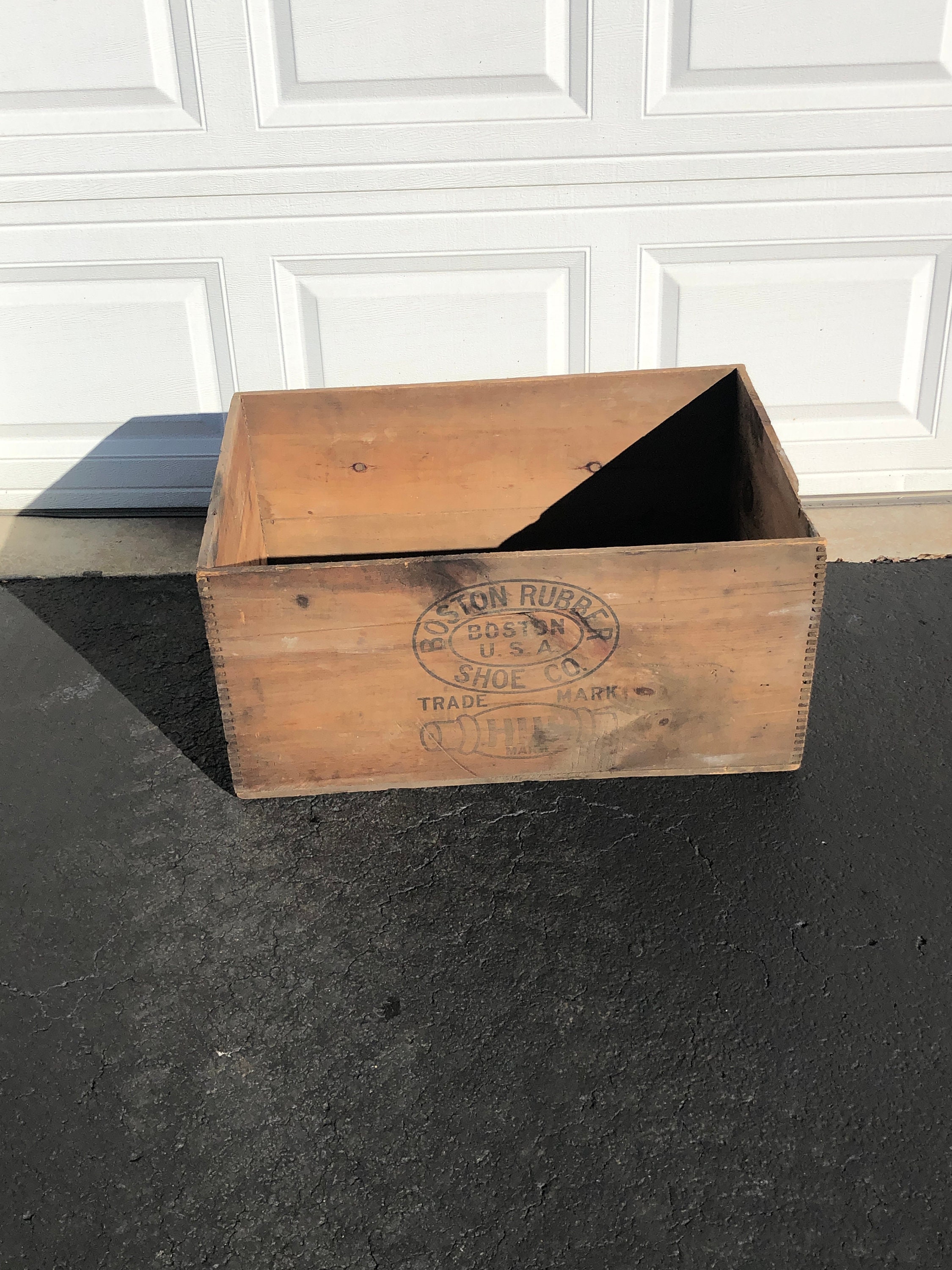 Antique Large Vintage Boston Rubber Shoe Co Wood Crate Advertising