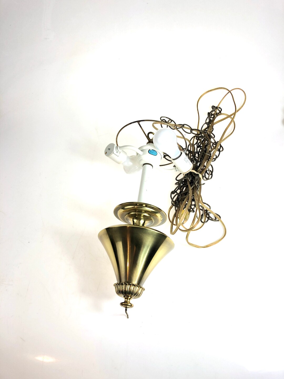 Vintage STIFFEL Brass Hanging 2 Light Lamp Working Condition Etsy