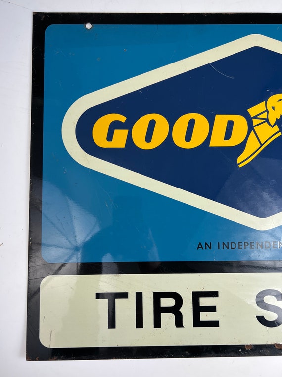 Vintage Goodyear Tire Sales Double Sided Metal Hanging Sign Store