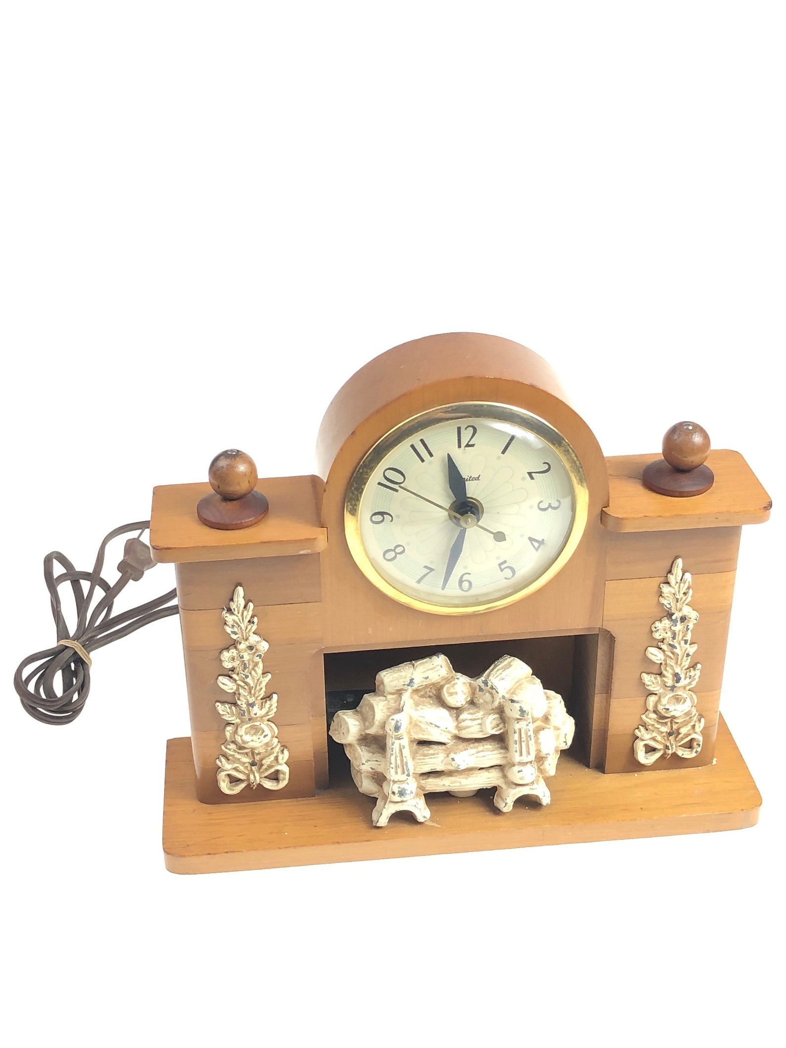 Vintage United Mid Century Lighted Fireplace Clock Model 419 Etsy