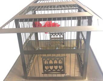 Antique 1920's HENDRYX Brass Bird House Cage With F&H Mfg. Chicago Stand -   Canada