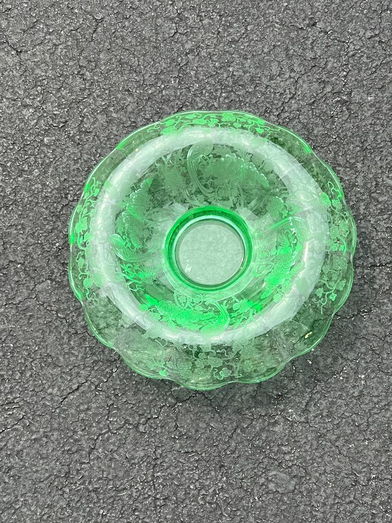 Vintage Paden City Glass PEACOCK & WILD ROSE Green Rolled Etsy