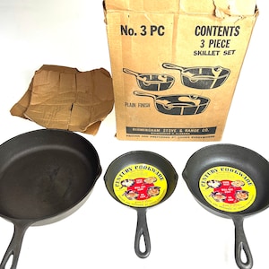 WOW!! Vintage NOS 1960&#39;s Birmingham Stove & Range Co. (BSR) Century Series 3 Piece Skillet Set