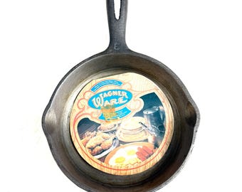 Sartén Wagner Ware n.° 3 de 6 1/2 pulgadas, fabricada en EE. UU., nueva de antiguo stock (NOS), con etiqueta original (aproximadamente de la década de 1960).