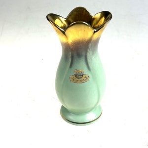 Vintage West German Bay Keramik Vase Green and Gold Tulip 536/15 - circa 1960&#39;s