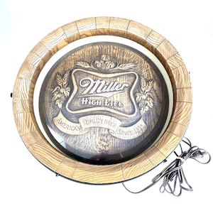 Enseigne lumineuse illuminée Barrelhead vintage Miller Beer 1985 # 01-13759