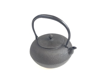 Antieke Japanse Cast Iron Tetsubin Teapot Arare Patroon en Makers Merken