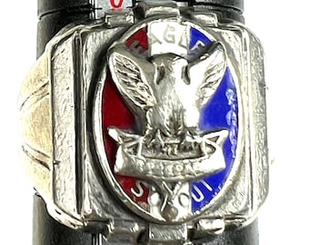 Hard to Find!! 1937 - 1957 Boy Scout BSA Sterling Silver Size 7 Type 2b Eagle Scout Art Deco Ring - FREE Shipping!!