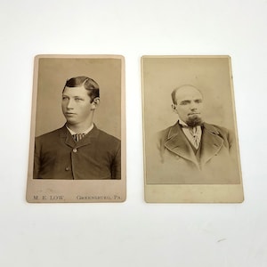 Antique Pair Marked M. E. Low Greensburg, PA Young Men Cabinet Cards Carte-de-visite CDV - Free Shipping!