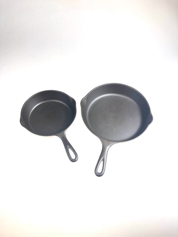 NICE Set Vintage Cast Iron 8 and 5 Unmarked Smooth Bottom Skillets 