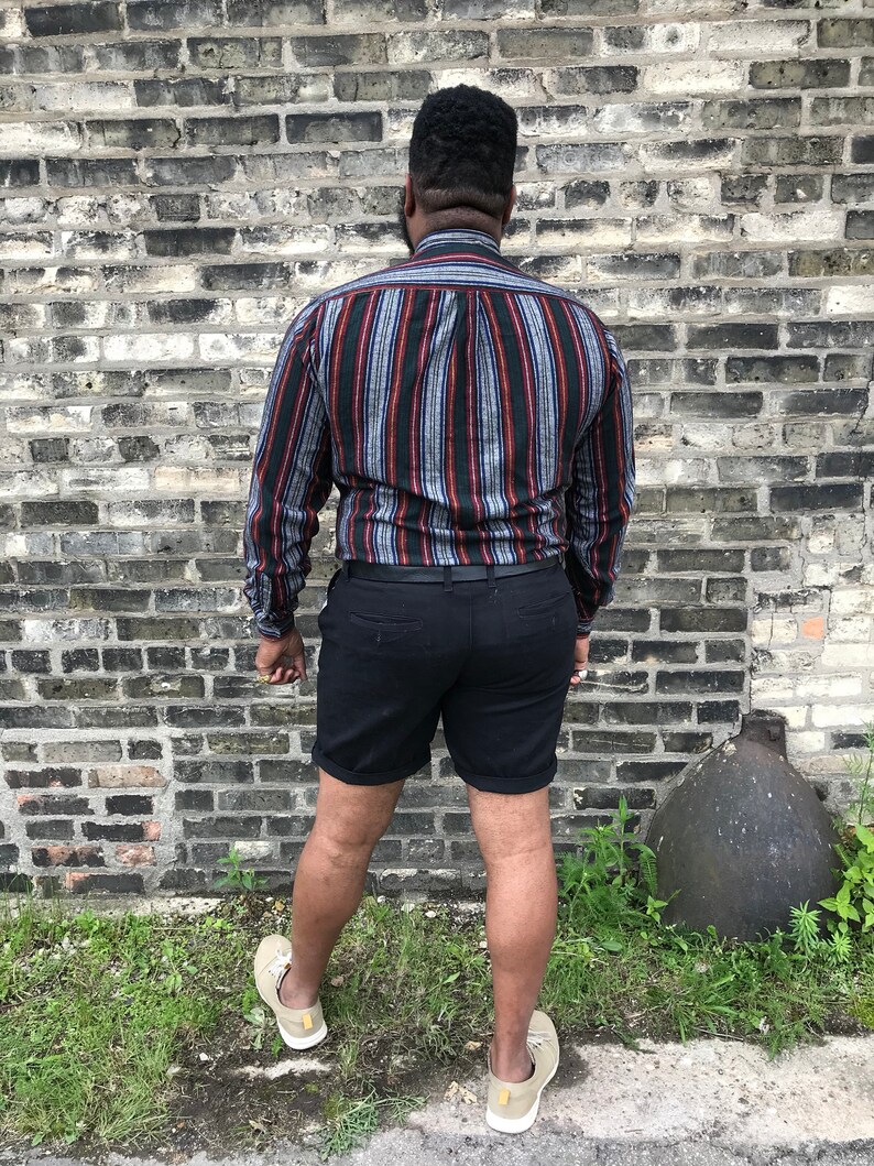 Vintage Striped Southwestern Button Up Black Grey Red 90s 1990s Nineties Mens Womens Large Extra Large XL Cowboy Western Oxford