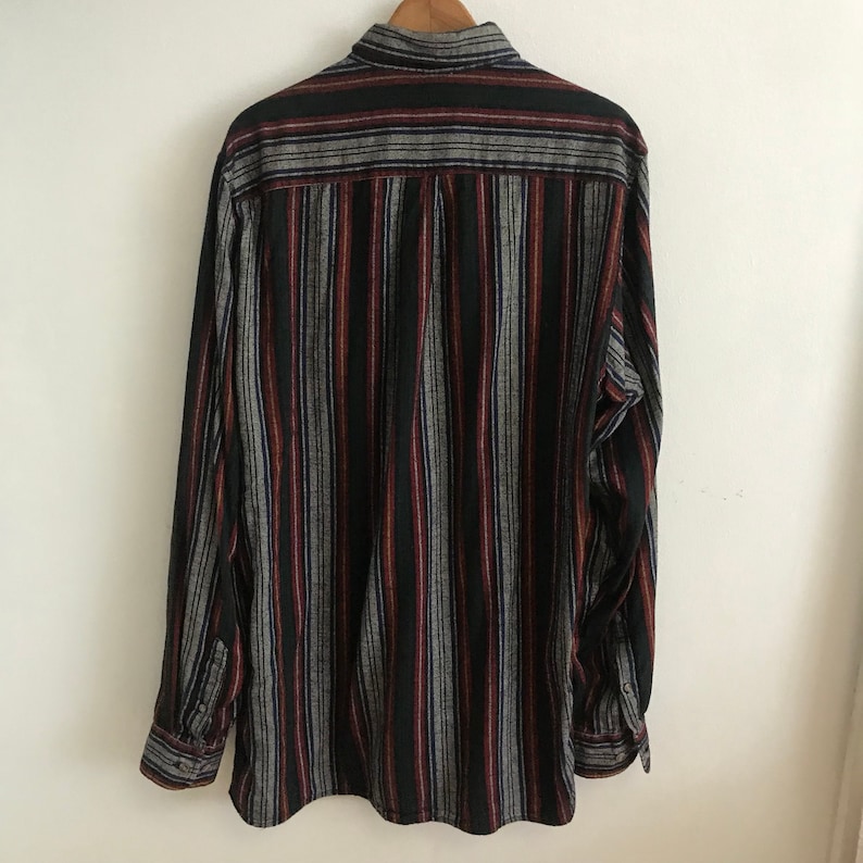 Vintage Striped Southwestern Button Up Black Grey Red 90s 1990s Nineties Mens Womens Large Extra Large XL Cowboy Western Oxford