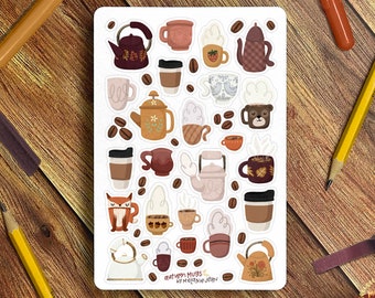 Autumn Mugs Sticker Sheet, Hygge Sticker Sheet - Great for Bullet Journaling, Planners, Kids, Fun!