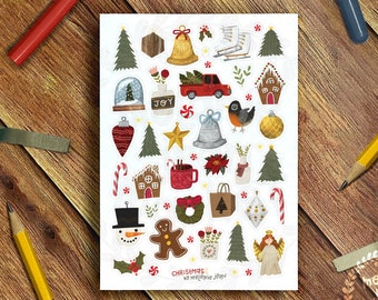 Cute Christmas Aesthetic Sticker Sheet, Christmas Sticker Sheet - Great for Bullet Journaling, Planners - Vinyl