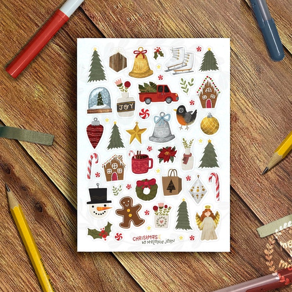 Cute Christmas Aesthetic Sticker Sheet, Christmas Sticker Sheet - Great for Bullet Journaling, Planners - Vinyl