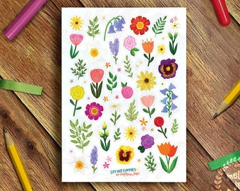 Springtime Florals Sticker Sheet - Great for Bullet Journaling, Planners - Vinyl