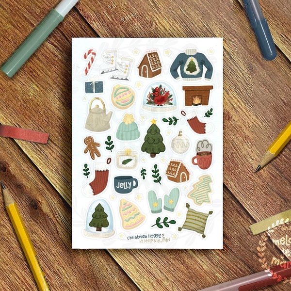 Christmas Hygge Sticker Sheet, Winter Hygge Sticker Sheet - Great for Bullet Journaling, Planners - Vinyl